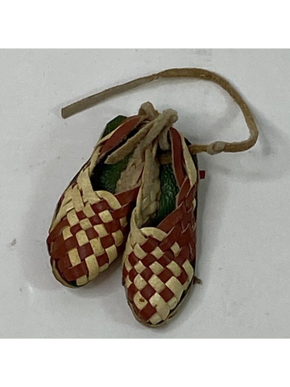 Miniature Weaved Straw Shoes Ornament Red Beige Rustic Décor Handcrafted